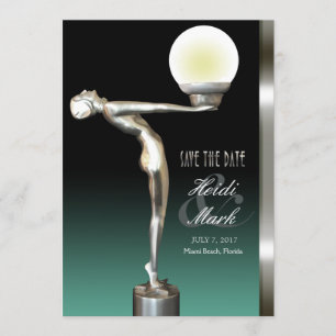 Art Deco Glam Nouveau Opslaan Datum   blauwgroen Save The Date