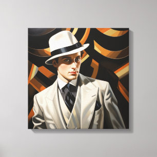 Art Deco Glam: Zilver Man Canvas Afdruk