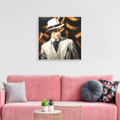 Art Deco Glam: Zilver Man Canvas Afdruk (Insitu (Woonkamer))