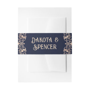 Art Deco Glamor   Navy Blue Roos Gold Wedding Uitnodigingen Wikkel