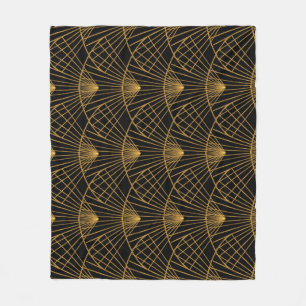 Art Deco Glamour: Gouden Fan. Fleece Deken