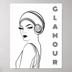 Art Deco Glamour Vrouw Illustratie Poster