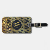 Art Deco Glamoureus Geometric Pattern Monogram Bagagelabel (Voorkant horizontaal)