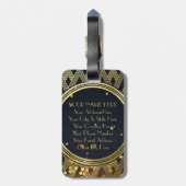 Art Deco Glamoureus Geometric Pattern Monogram Bagagelabel (Achterkant verticaal)
