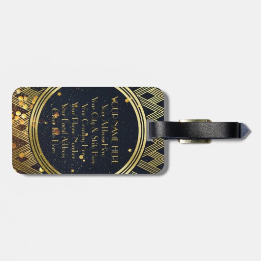 Art Deco Glamoureus Geometric Pattern Monogram Bagagelabel (Achterkant horizontaal)