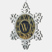 Art Deco Glamoureus Geometric Pattern Monogram Tin Sneeuwvlok Ornament (Rechts)