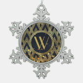 Art Deco Glamoureus Geometric Pattern Monogram Tin Sneeuwvlok Ornament (Voorkant)