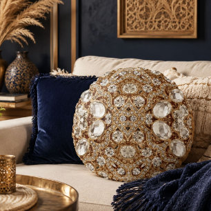 Art Deco Glamoureuze Vintage Mode Beige Goud Rond Kussen