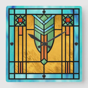Art Deco Glas in lood 3 Square Wall klok