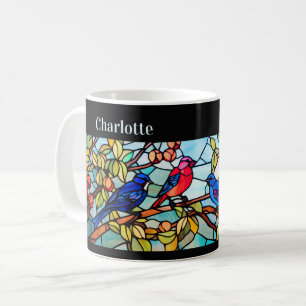 Art Deco Glas in lood Birds gepersonaliseerd Koffiemok
