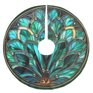 Art Deco Glas-in-Lood Groen Turkoois Goud Kerstboom Rok