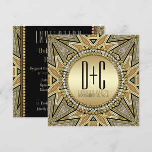 Art Deco Glitterende Gouden Uitnodigingen voor Eet