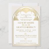 Art Deco Gold Arch Monogram Retro Trouwen Kaart (Voorkant)