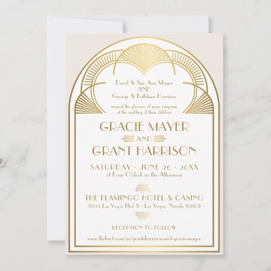 Art Deco Gold Arch Monogram Retro Trouwen Kaart (Voorkant)