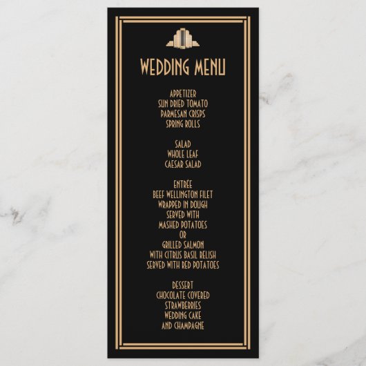 Art Déco Gold Black Great Gatsby Menu Mariage (Devant)