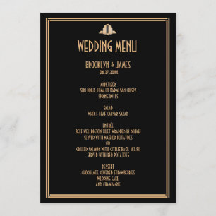 Art Déco Gold Black Great Gatsby Menu Mariage