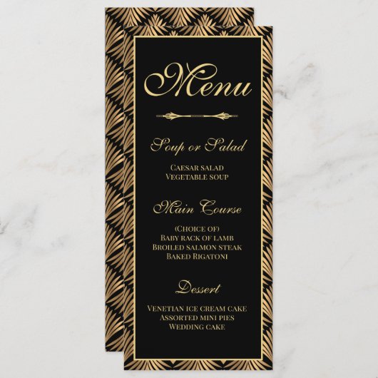 Art Deco Gold Black - Great Gatsby Wedding Menu Kaart (Voorkant / Achterkant)