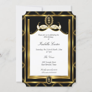 Art Deco Gold Black jewel White Birthday Party Kaart