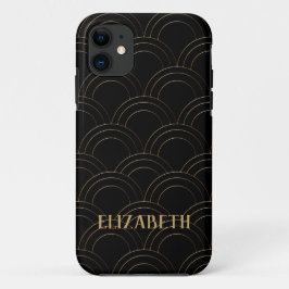 Art Deco Gold Black Name Persoonlijk iPhone 11 Hoesje