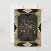 Art Deco Gold Black Verloving Uitnodiging (Voorkant)