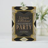 Art Deco Gold Black Verloving Uitnodiging (Staand voorkant)