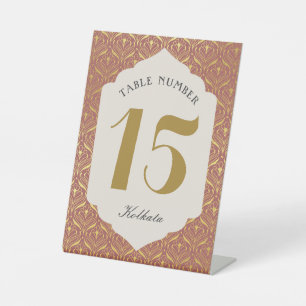 Art Deco Gold Bloementafel Nummer en naam Reclamebord Met Voetstuk