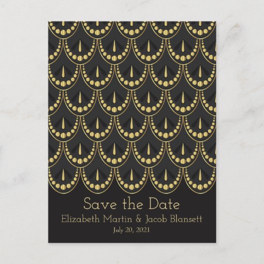Art Deco Gold & Brown Bewaar de datum Briefkaart (Voorkant)