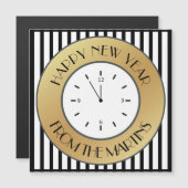 Art Deco Gold Clock en Stripes Happy Nieuwjaar (Voorkant / Achterkant)
