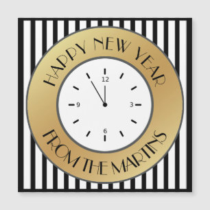 Art Deco Gold Clock en Stripes Happy Nieuwjaar