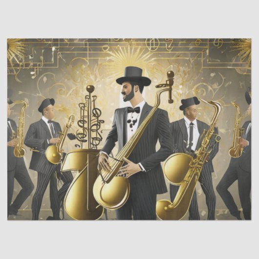 Art Deco Gold en Black Jazz Band Tissuepapier (Voorkant)