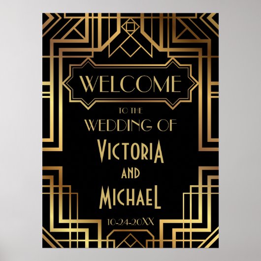 Art Deco Gold en Black Wedding Poster (Voorkant)