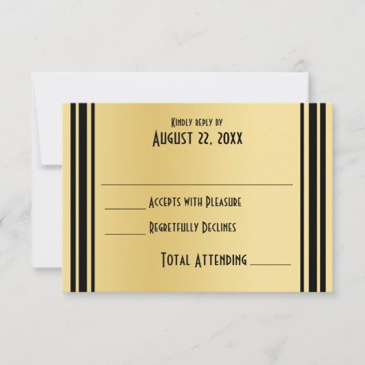 Art Deco Gold en Black Wedding Reactie RSVP Kaartje (Voorkant)