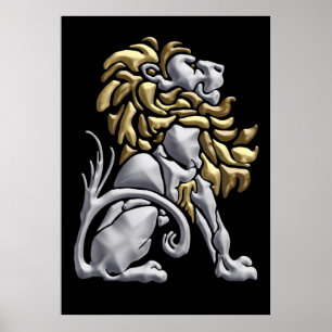 Art Deco Gold en Silver Lion Poster