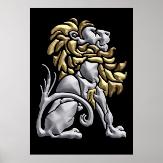 Art Deco Gold en Silver Lion Poster