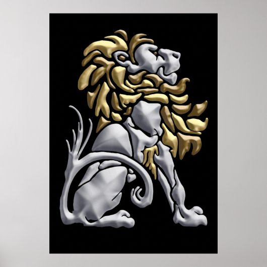 Art Deco Gold en Silver Lion Poster (Voorkant)