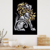 Art Deco Gold en Silver Lion Poster (Keuken)