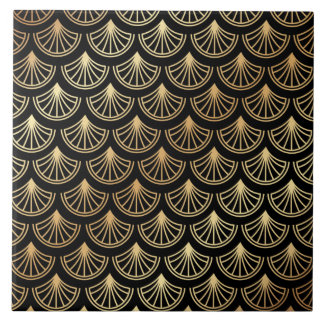 Art Deco Gold en zwart Abstract patroon Tegeltje