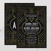 Art Deco  Gold Engagement Party Kaart (Voorkant / Achterkant)