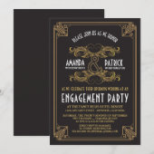 Art Deco  Gold Engagement Party Uitnodigingen (Voorkant / Achterkant)
