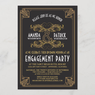 Art Deco Gold Engagement Party Uitnodigingen