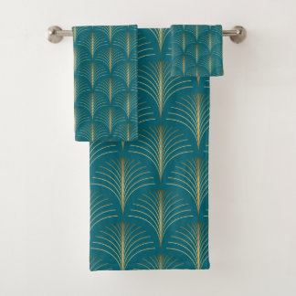 Art Deco Gold Fans op Turquoise Bad Handdoek
