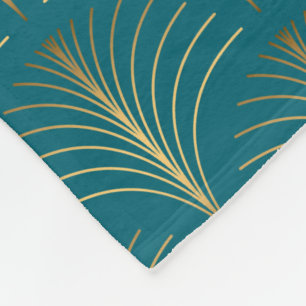 Art Deco Gold Fans op Turquoise Fleece Deken
