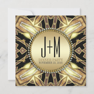 Art Deco Gold Glow Dinner Party Invitation Kaart