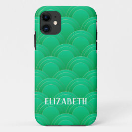 Art Deco Gold Green Name Aangepast iPhone 11 Hoesje