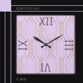 Art Deco Gold, Lavender & Plum Square-wandklok Vierkante Klok