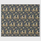 Art Deco Gold Nativity Pattern on Navy Cadeaupapier (Vlak)