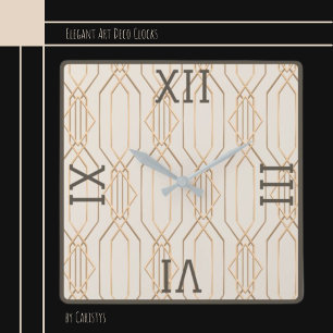 Art Deco Gold Pastel Dark Brown Square Wall klok