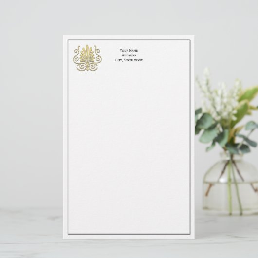  Art Deco Gold Plume Arabesque Briefpapier (Staand voorkant)