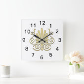  Art Deco Gold Plume Arabesque Vierkante Klok (Huis)