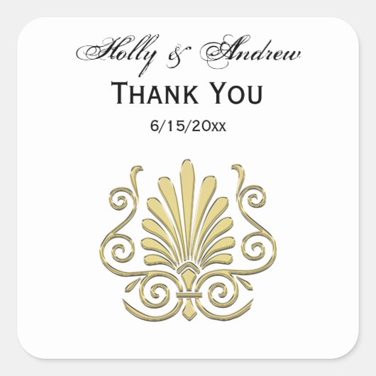 Art Deco Gold Plume Arabesque Vierkante Sticker (Voorkant)